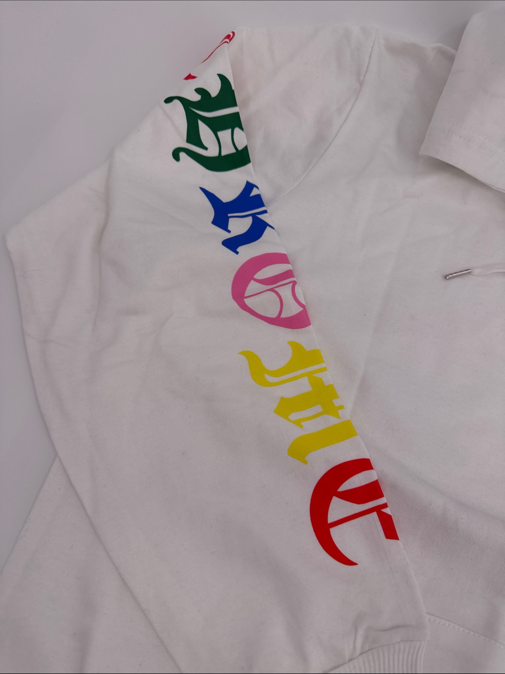 Chrome White Hooded Sweatshirt With Multicolor Sleeve Graphics — image 3 of 8